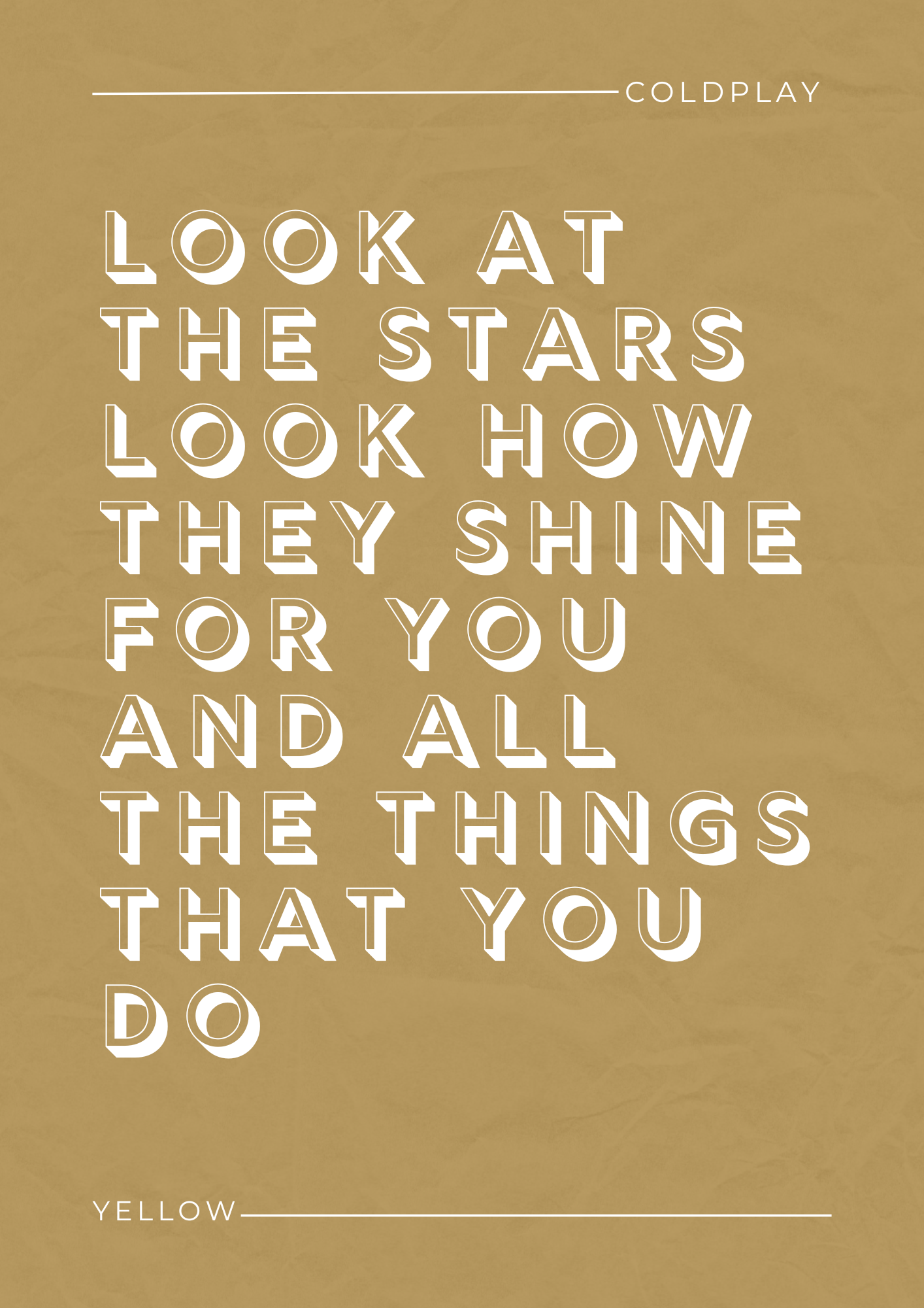 Coldplay, Yellow Lyric Print