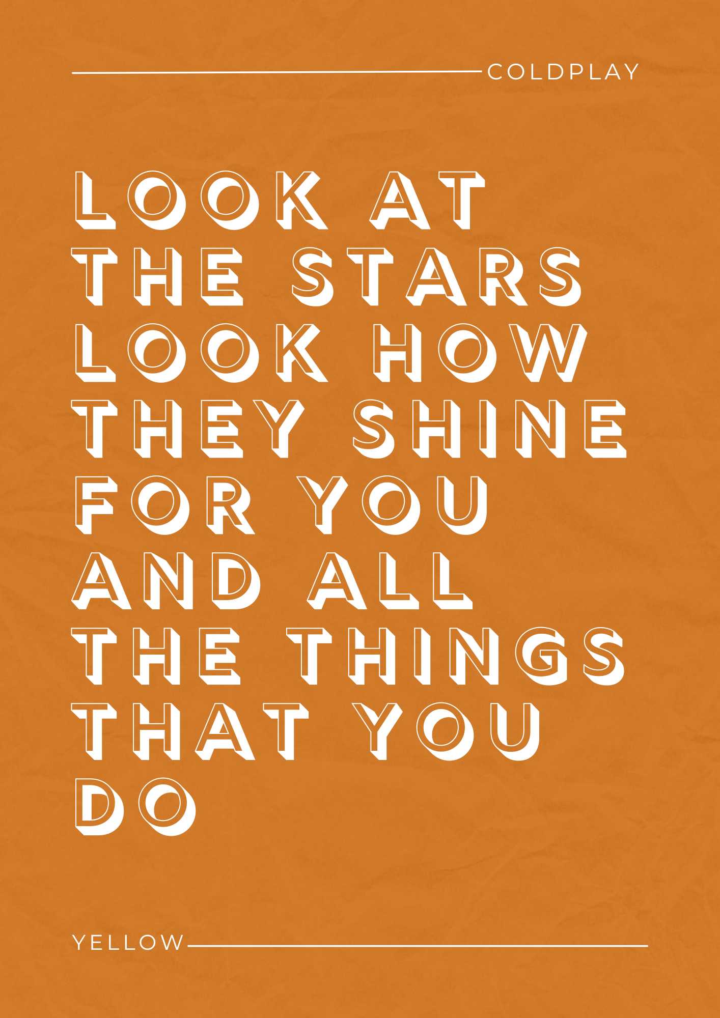 Coldplay, Yellow Lyric Print