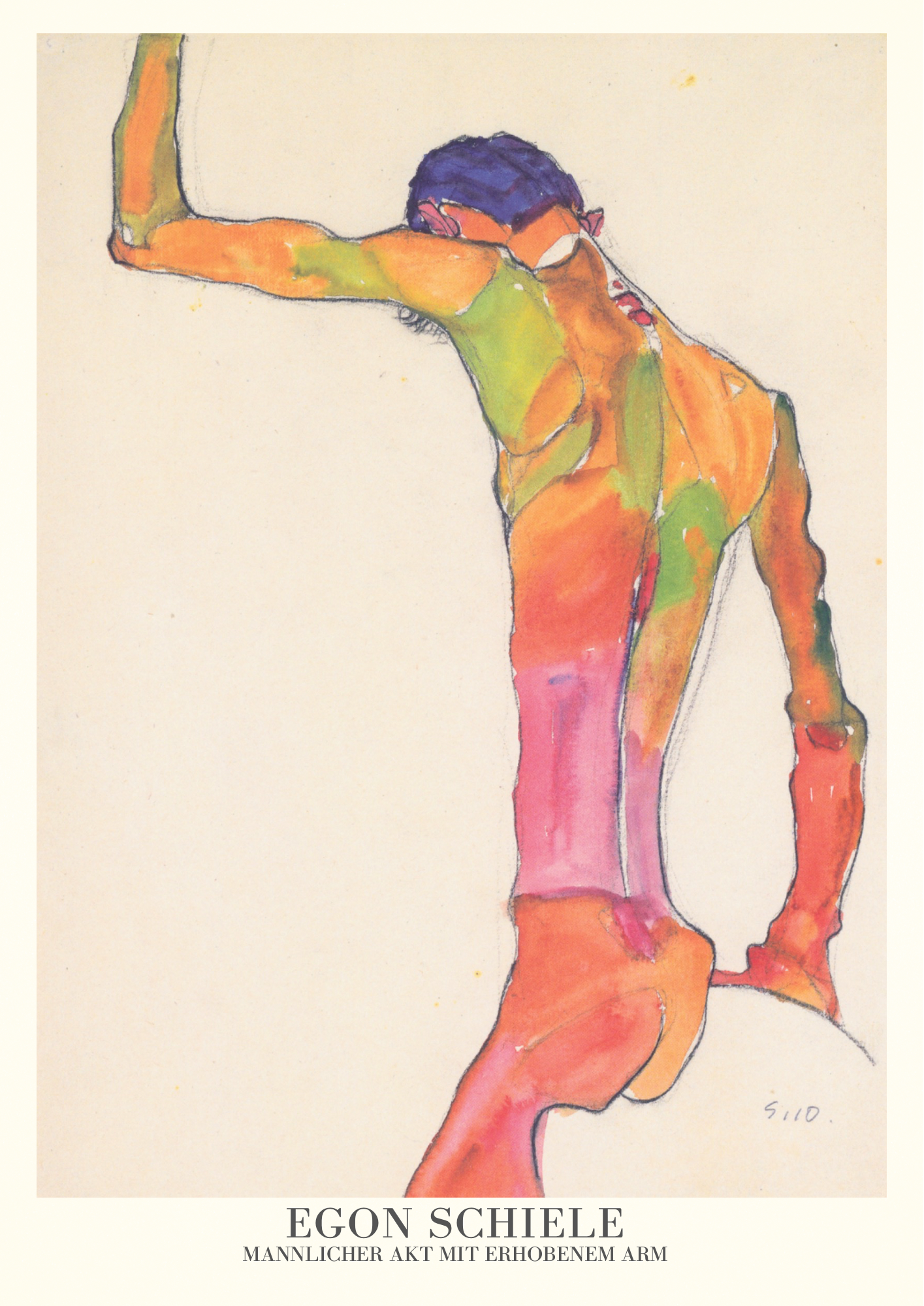 Egon Schiele, Male Nude Print
