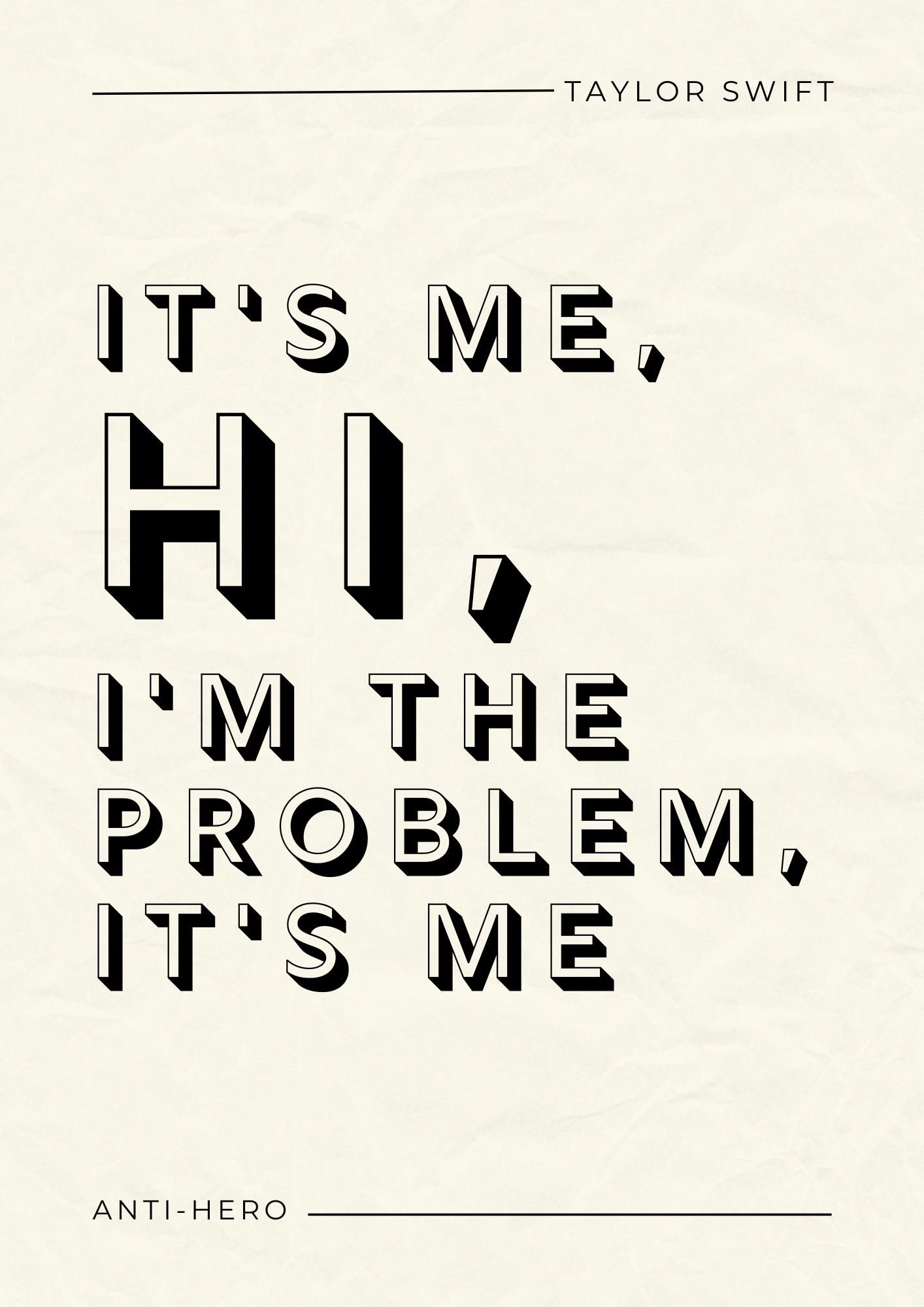 Taylor Swift, Anti-Hero Lyric Print