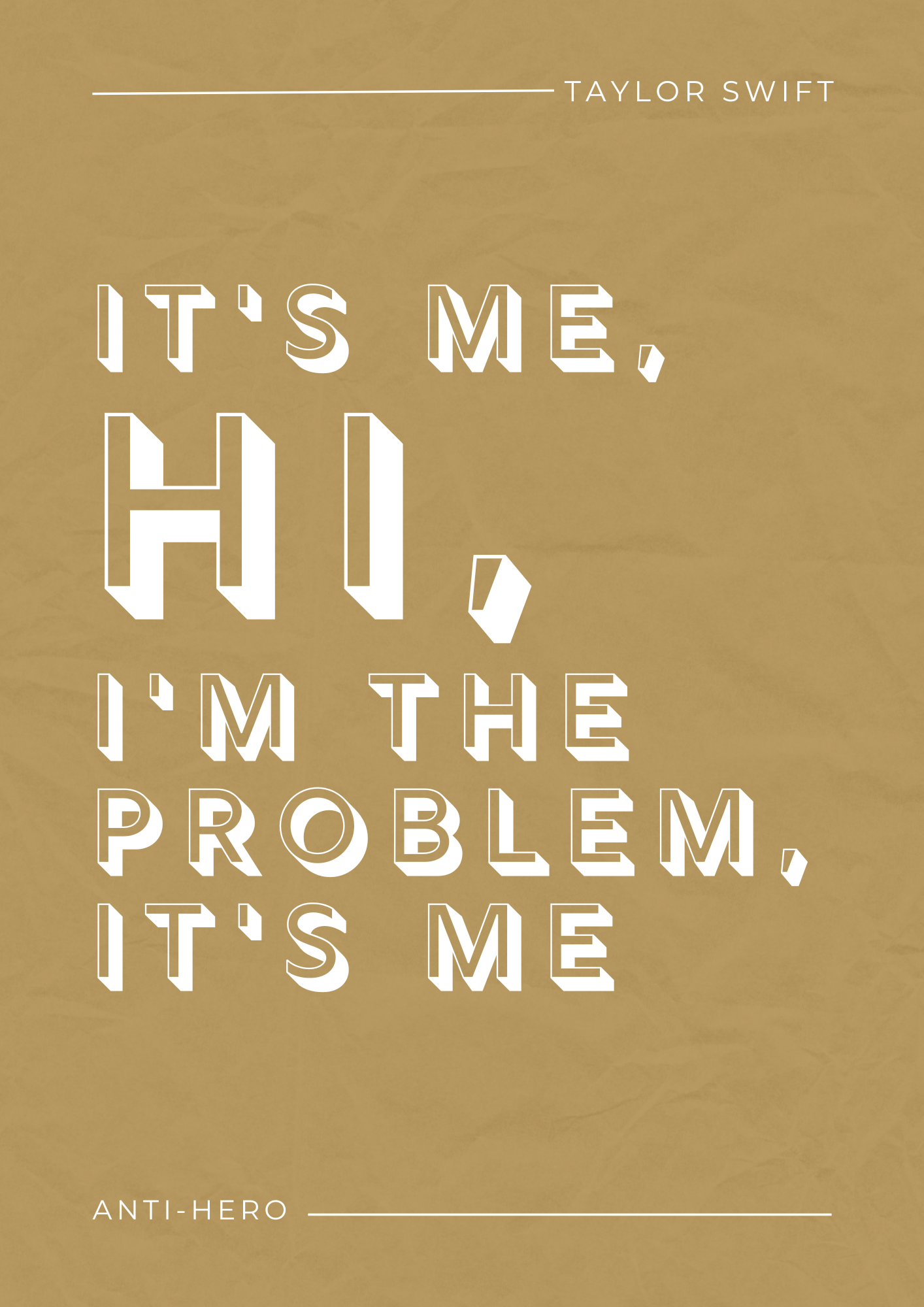 Taylor Swift Print, Anti-Hero Lyric Print