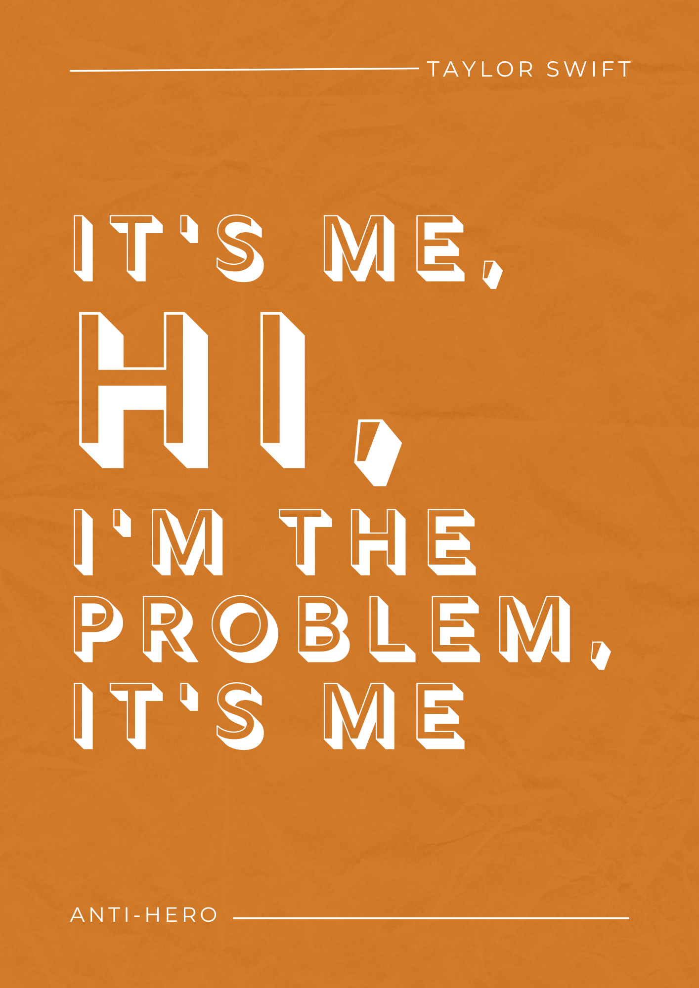 Taylor Swift Print, Anti-Hero Lyric Print