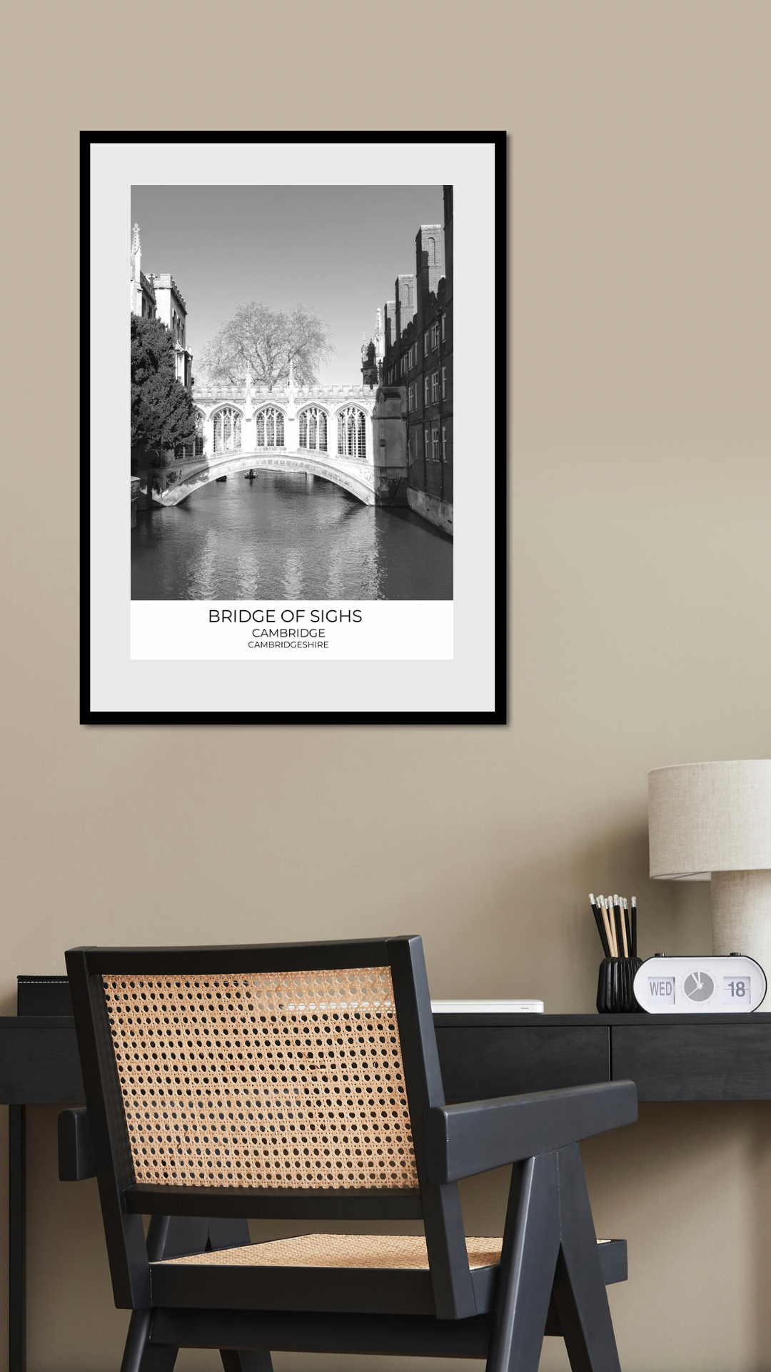 Bridge of Sighs, Cambridge, Cambridgeshire, Black and White Print