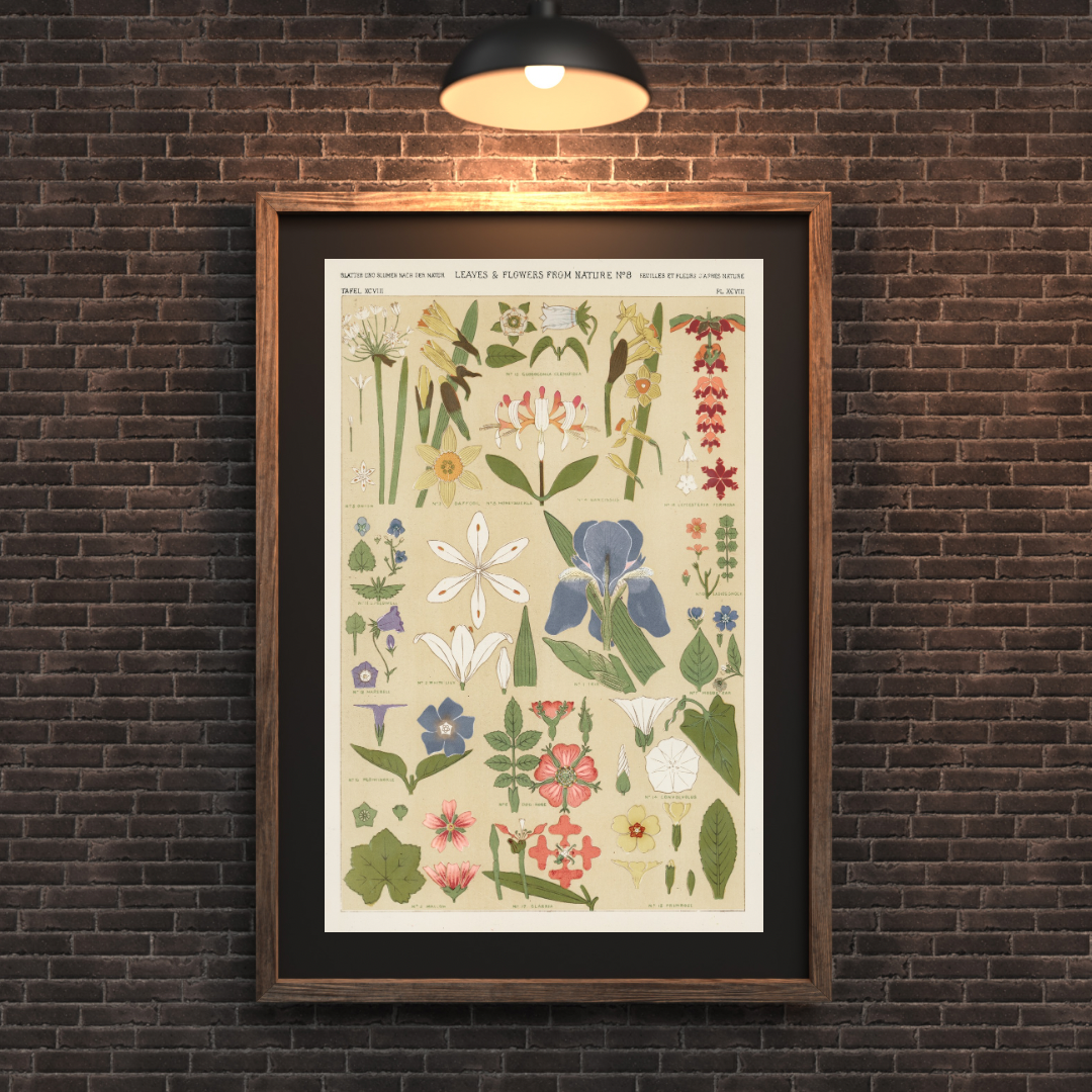 Vintage Leaves and Flowers Print