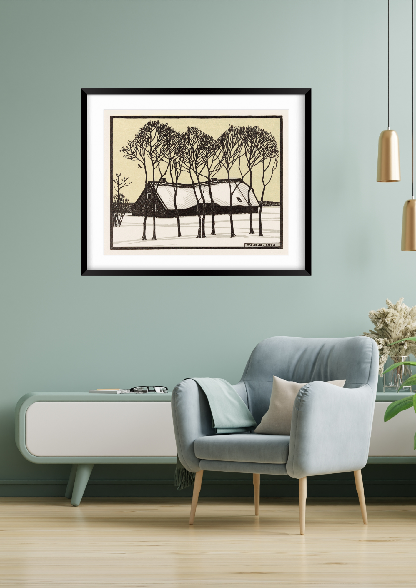 Farm in the Snow Print, Julie de Graag