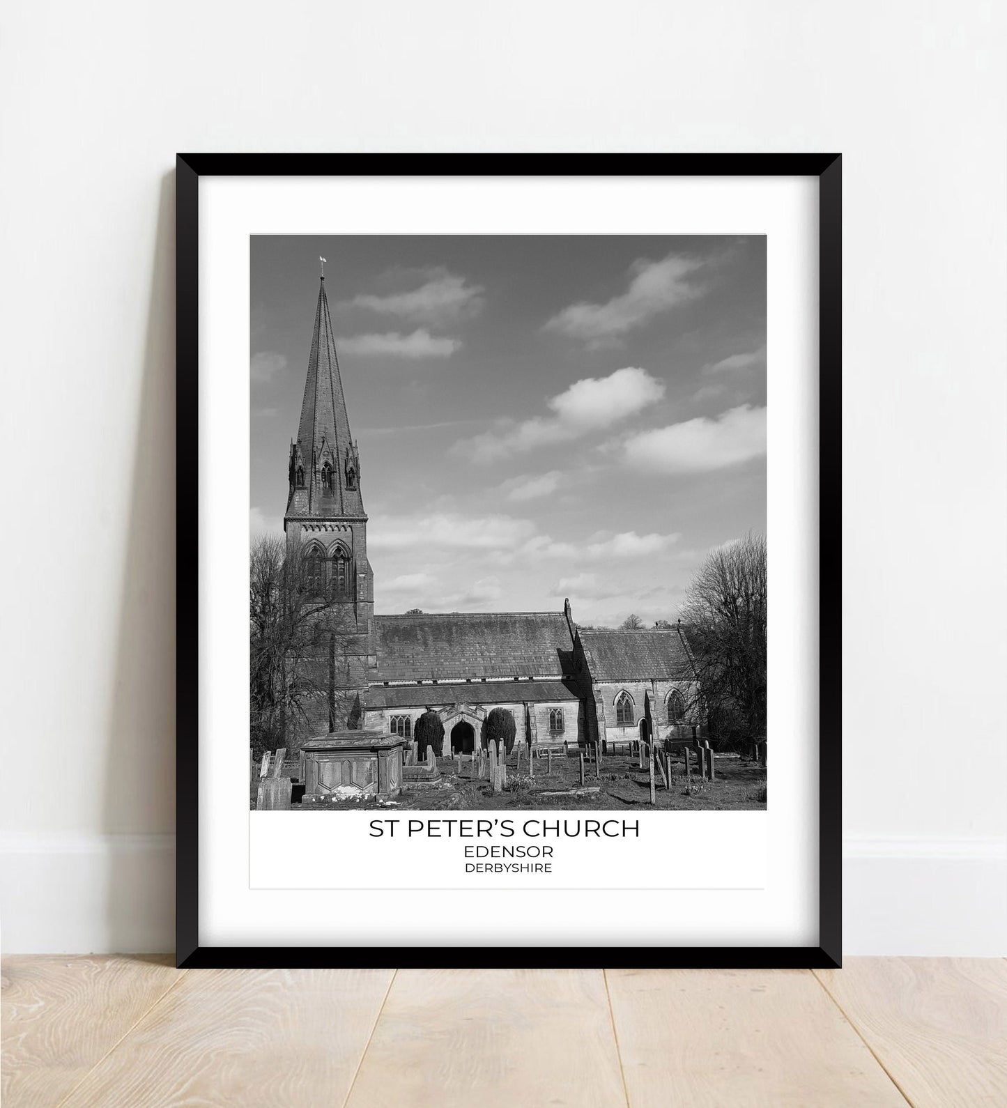 St Peter's Church Print: Edensor, Derbyshire Black and White Photography
