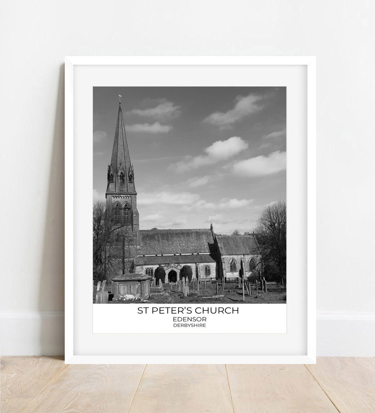 St Peter's Church Print: Edensor, Derbyshire Black and White Photography