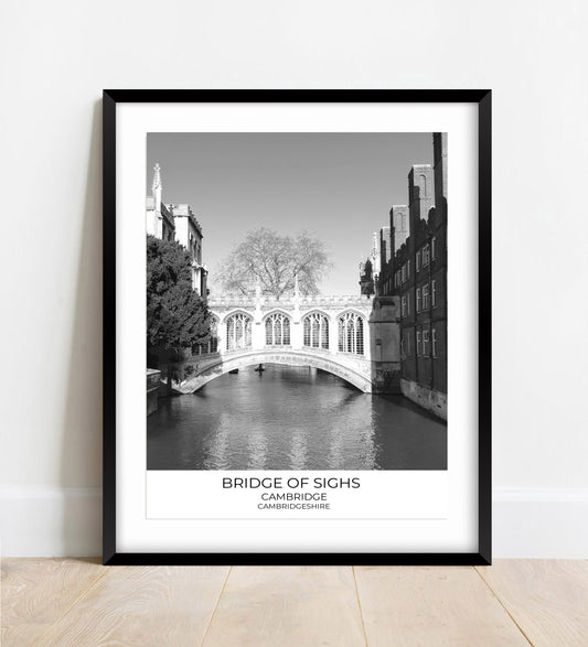 Bridge of Sighs, Cambridge, Cambridgeshire, Black and White Print