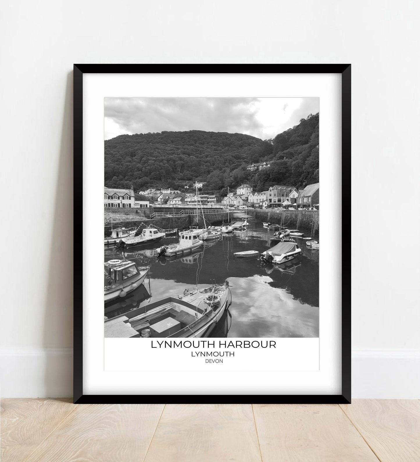 Lynmouth Harbour Print: Devon Black and White Photography