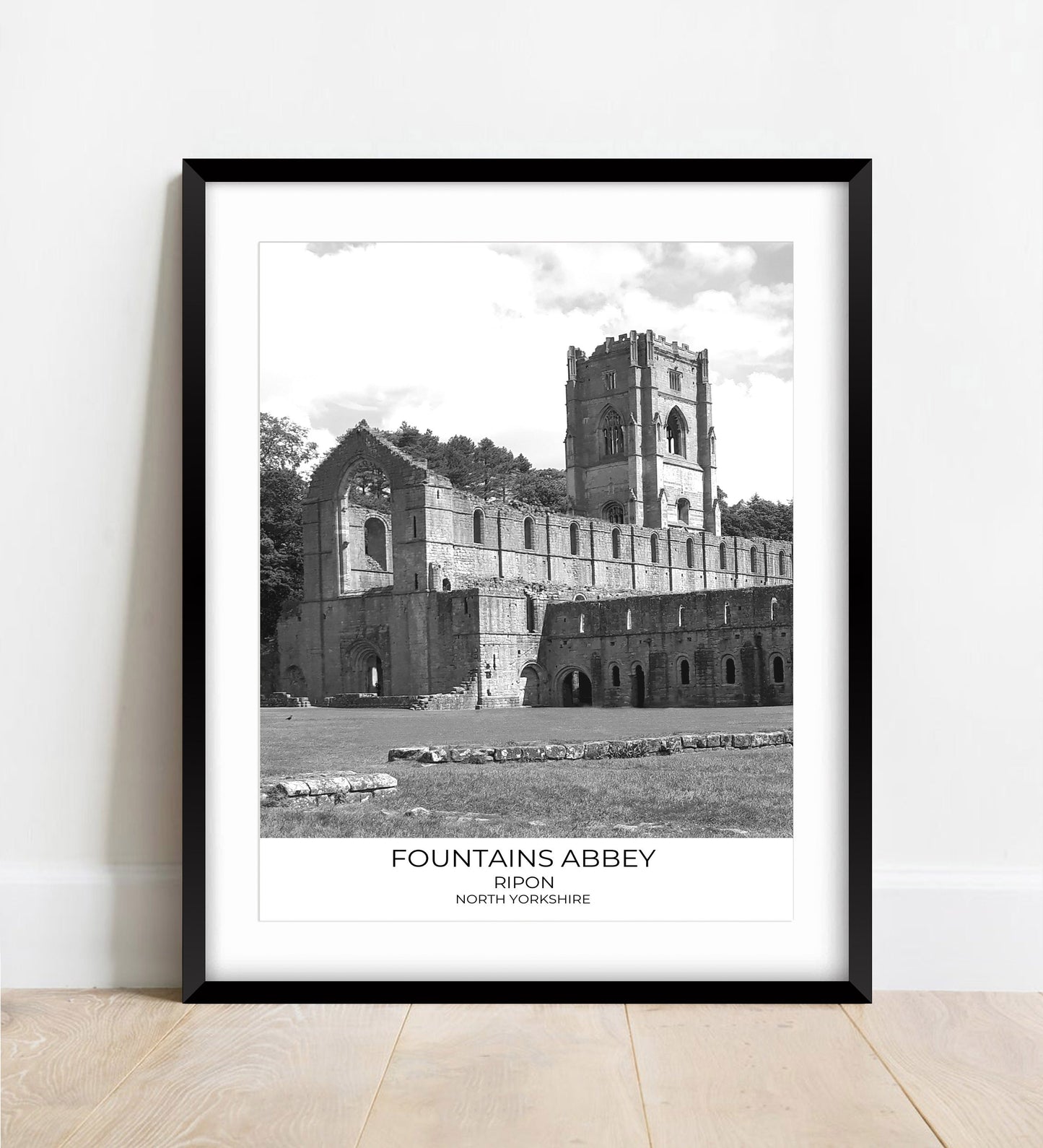 Fountains Abbey Print: Black and White Photography, North Yorkshire