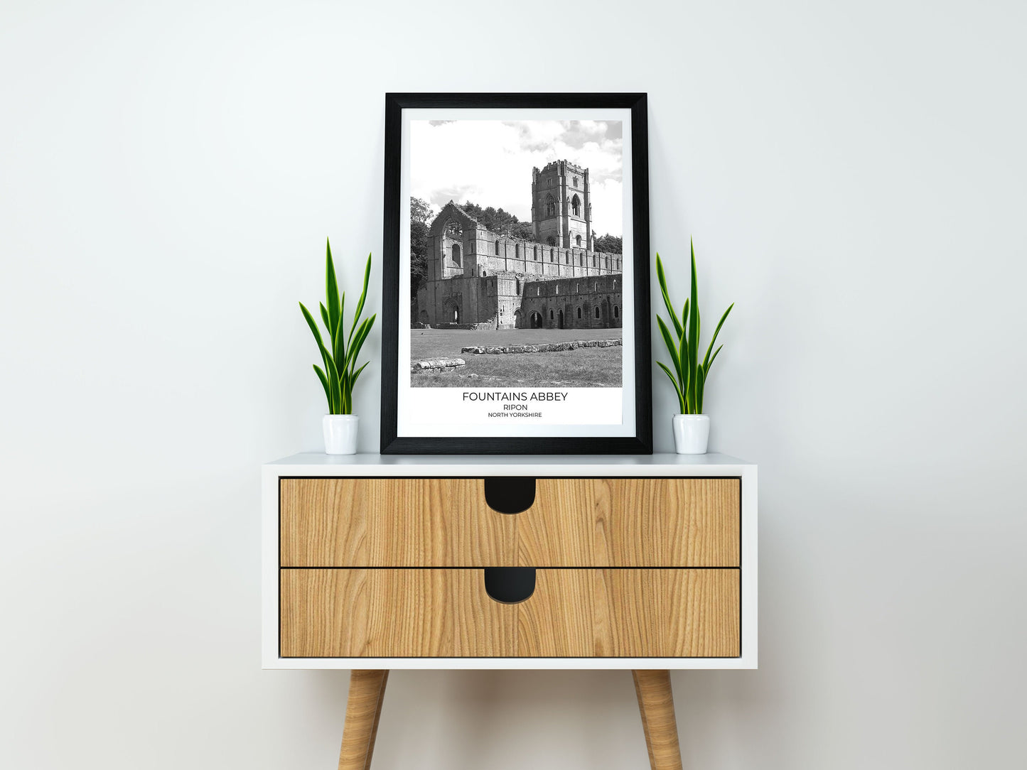 Fountains Abbey Print: Black and White Photography, North Yorkshire