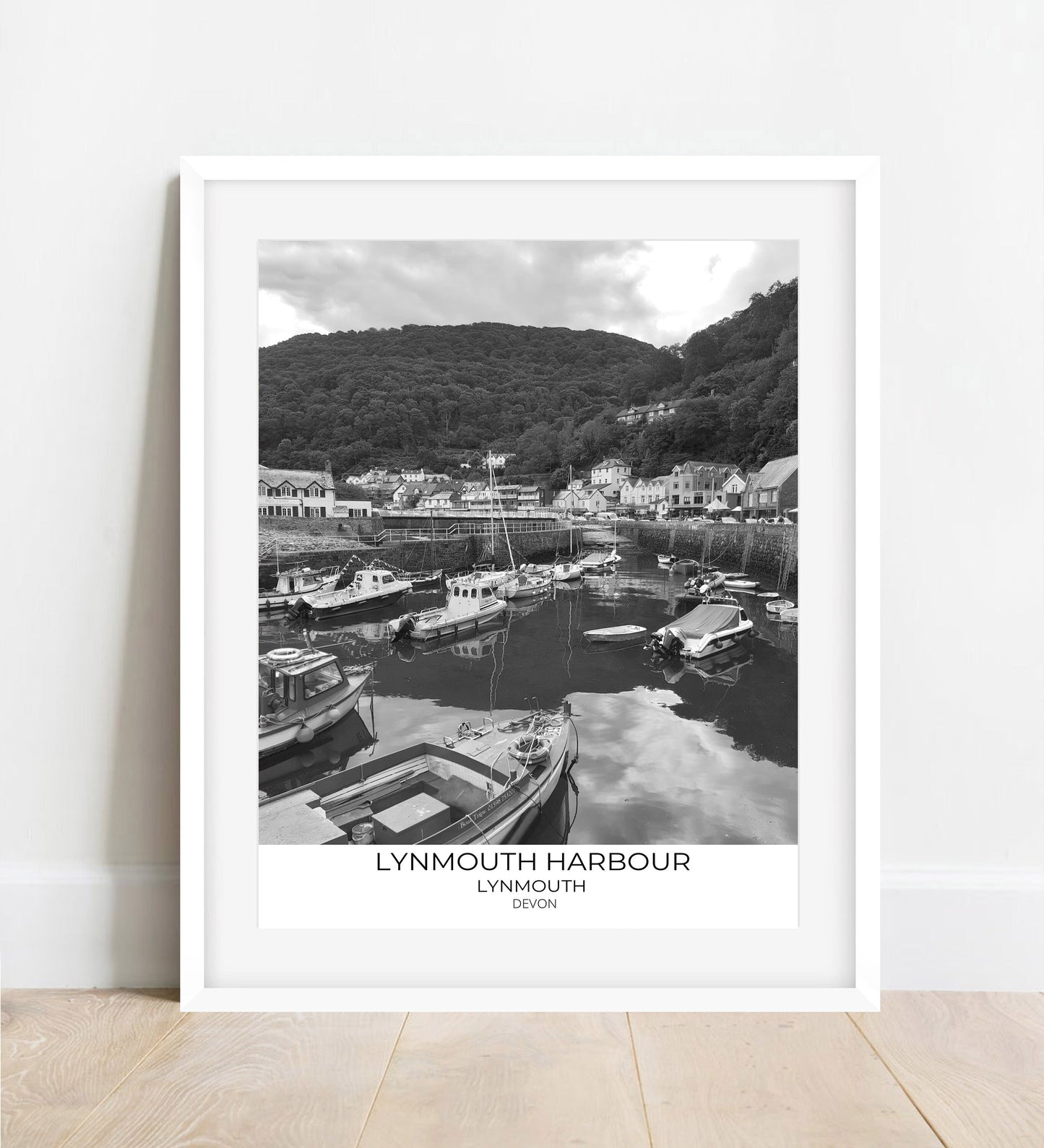 Lynmouth Harbour Print: Devon Black and White Photography