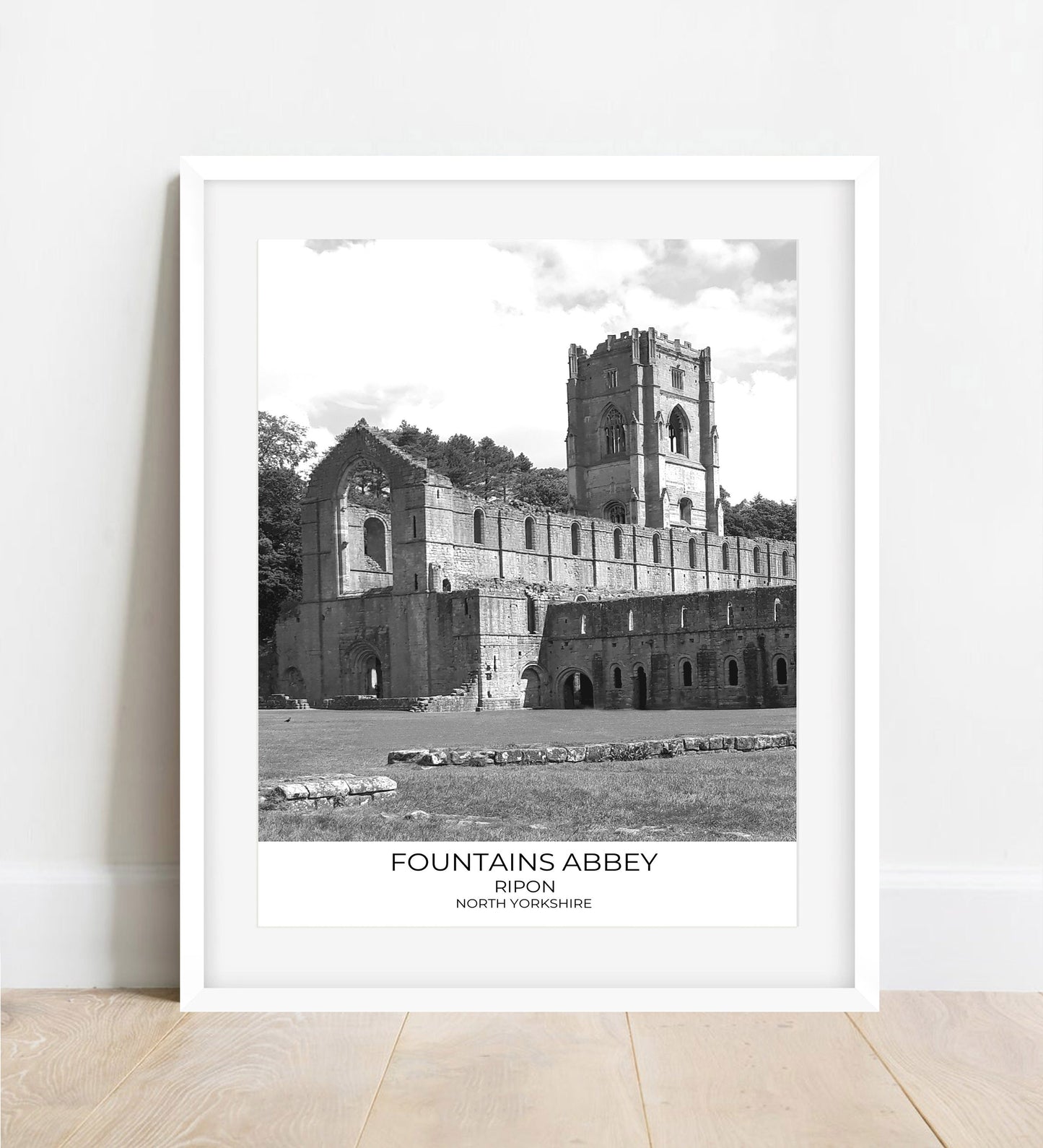 Fountains Abbey Print: Black and White Photography, North Yorkshire