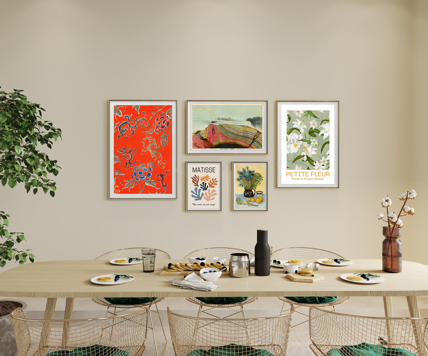 Eclectic Gallery Wall Art Prints: Matisse, Van Gogh, Japanese Illustration
