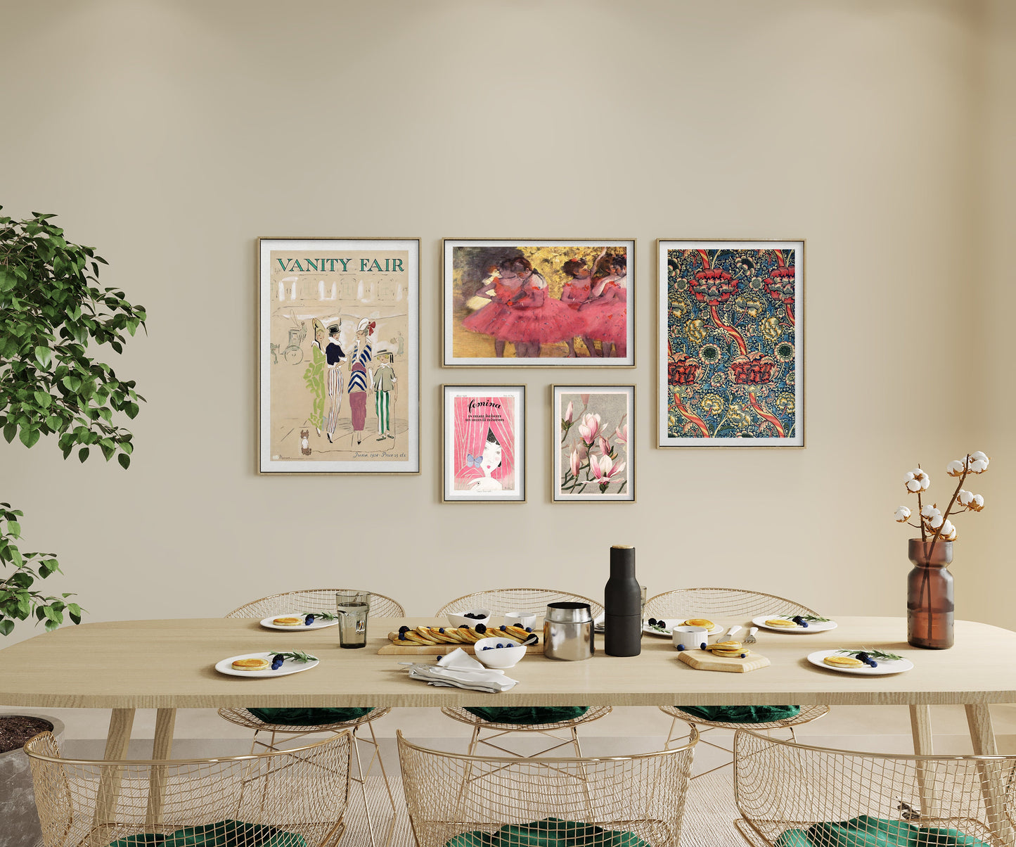 Eclectic Gallery Wall Art Prints: Vanity Fair, Degas, Morris (Unframed)