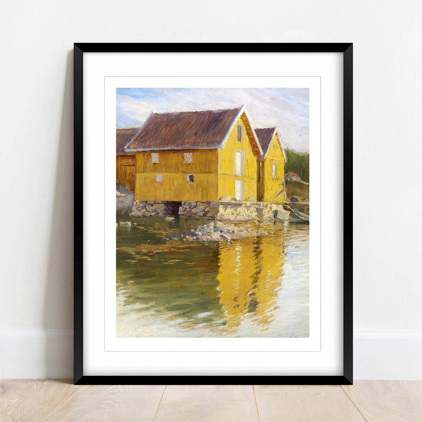 Norway Yellow Houses Print: Paul Fischer Painting, Scandinavian Wall Art