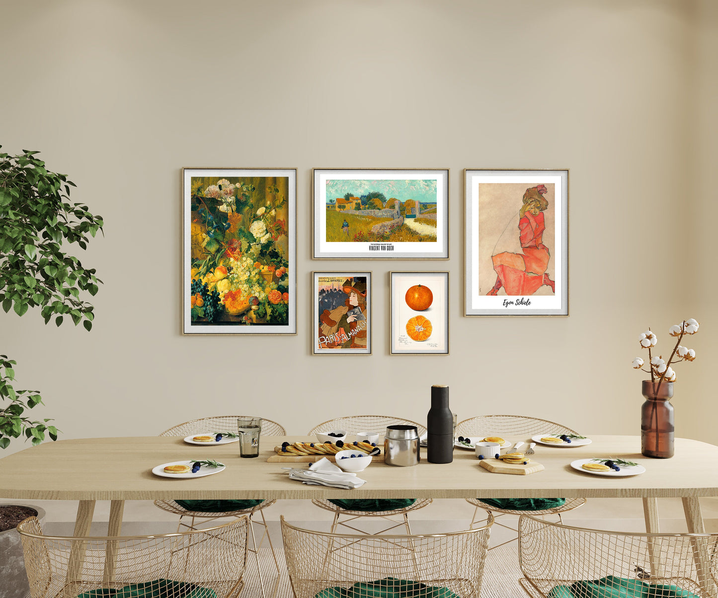 Eclectic Gallery Wall Art Prints: Van Gogh, Klimt, Scheile (Unframed)