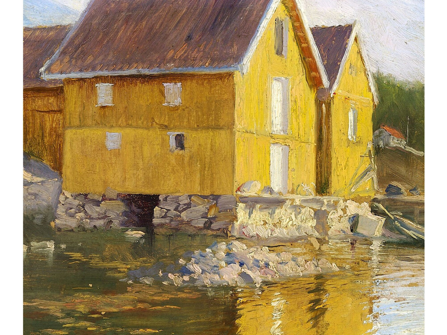 Norway Yellow Houses Print: Paul Fischer Painting, Scandinavian Wall Art