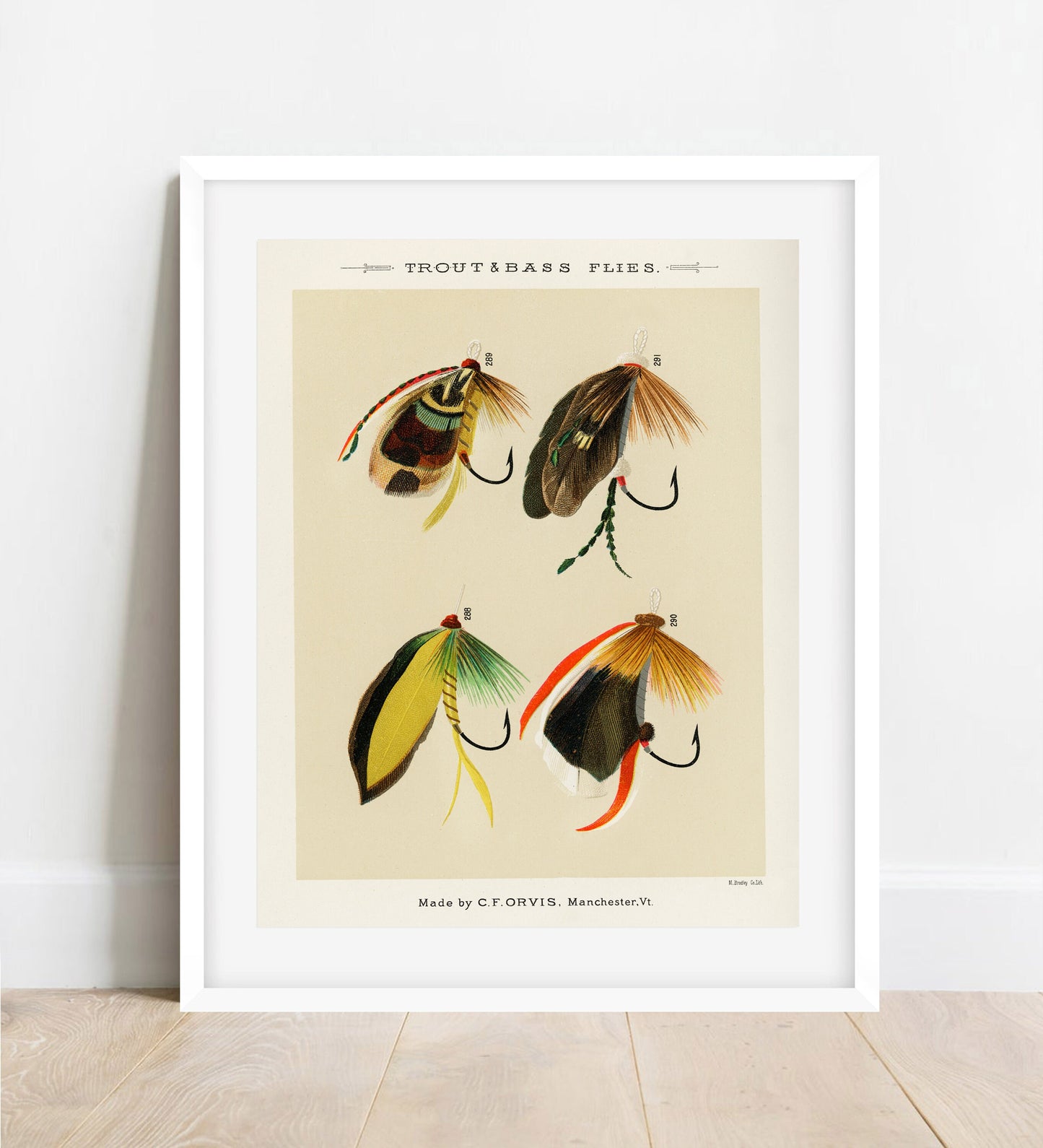 Trout & Bass Flies Vintage Art Print: Angling Gift