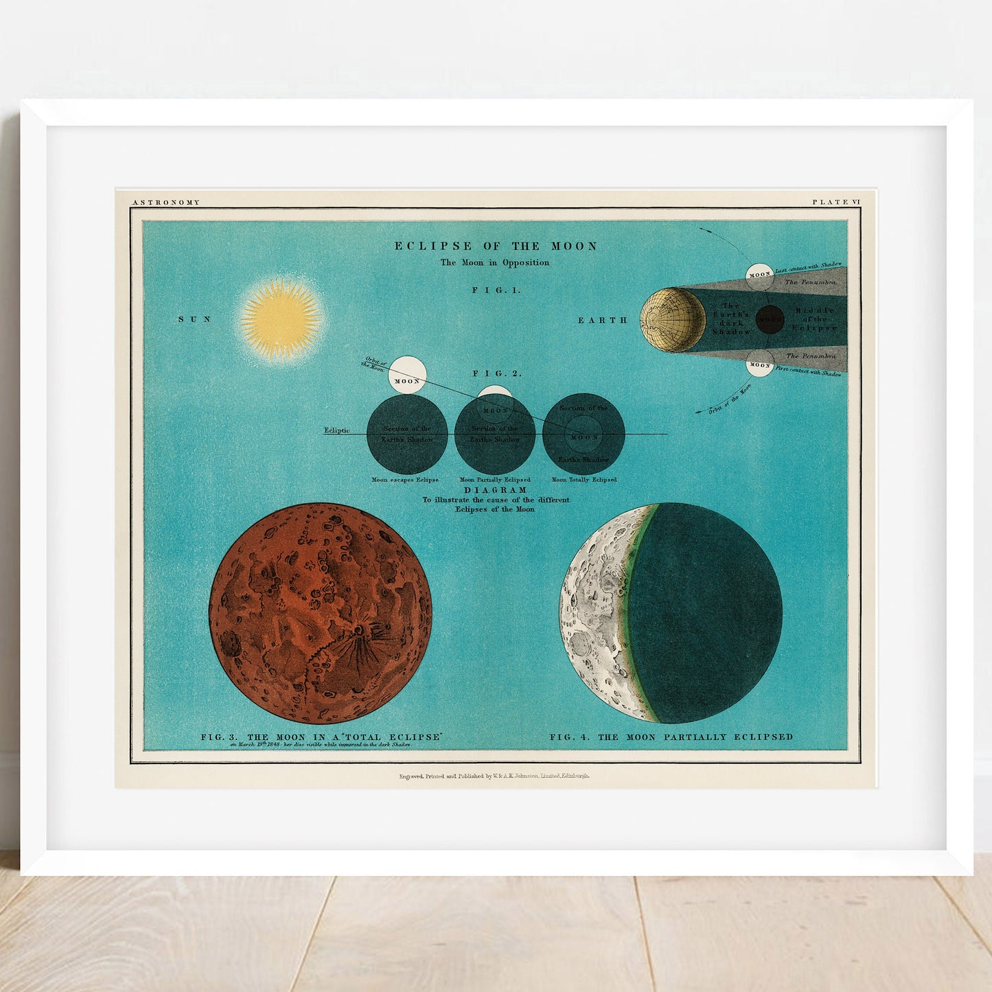 Vintage Lithograph of  the Eclipse of the Moon - 1908