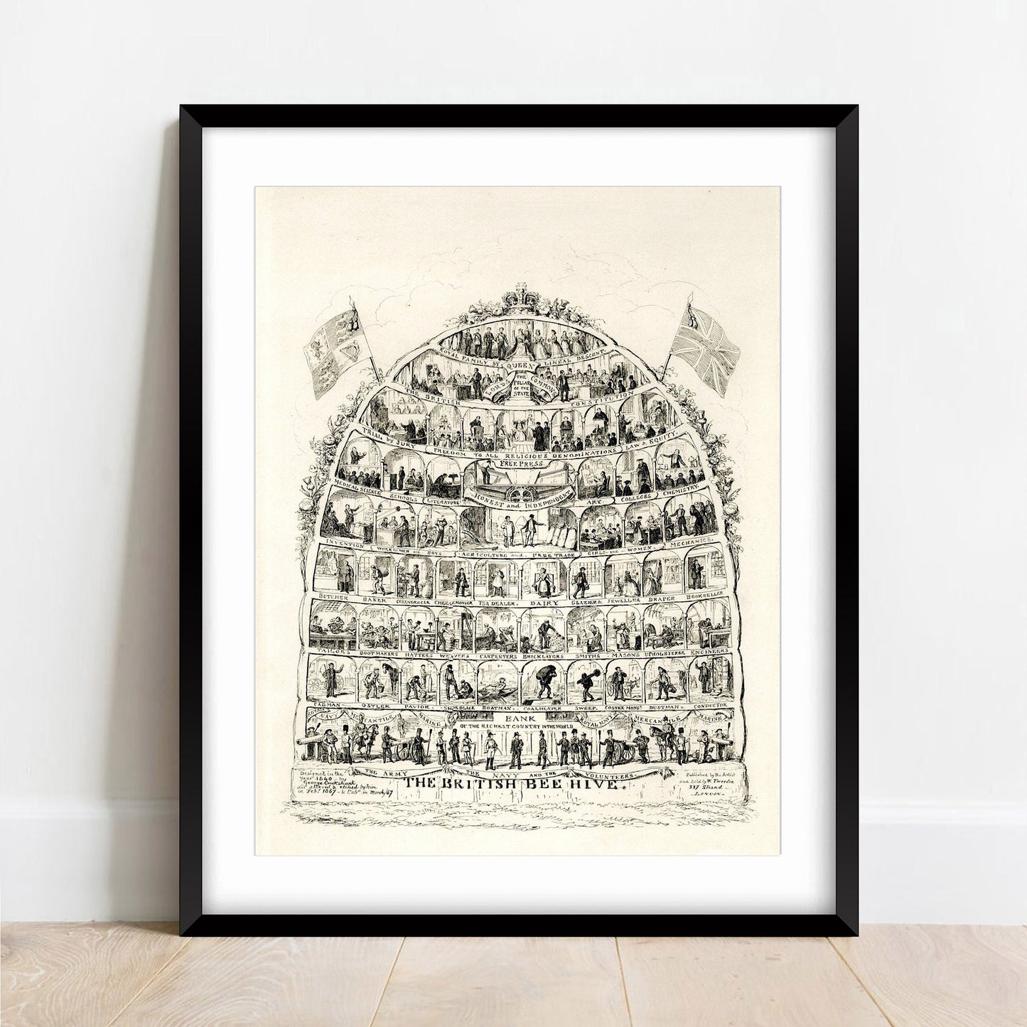 1867 "British Bee Hive" Etching by George Cruikshank