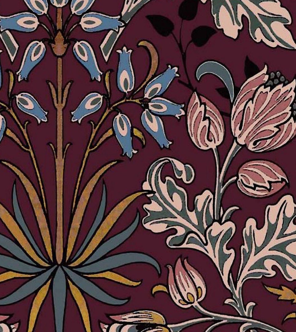 William Morris 'Hyacinth Wine' Print: Enhanced Vintage Floral Art
