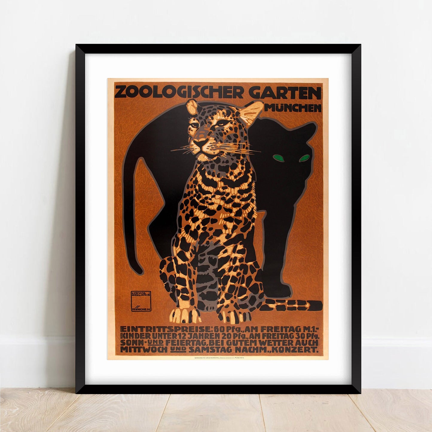Vintage Munich Zoo Poster 1912 - Ludwig Hohlwein,  Black Panther, Leopard, Poster, Wall Art