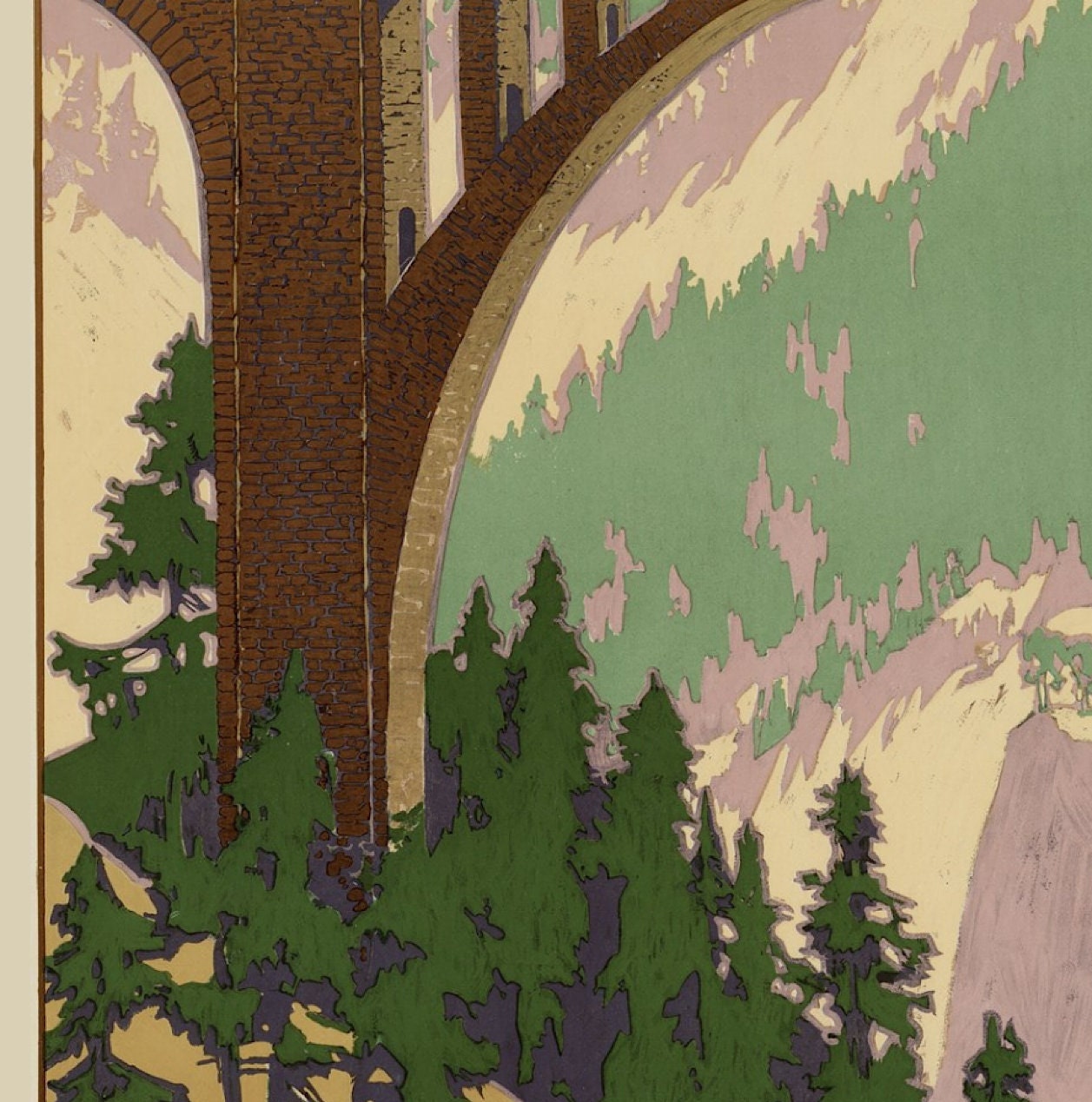 Vintage Swiss Railway Poster, Wiesen Viaduct Art Print