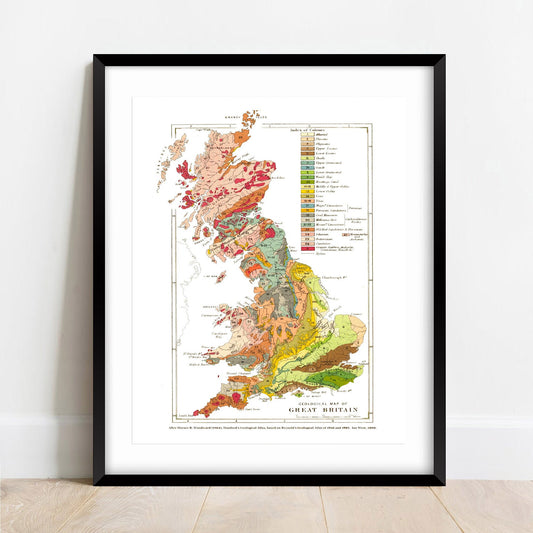 Vintage Geographical Map of Great Britain Print