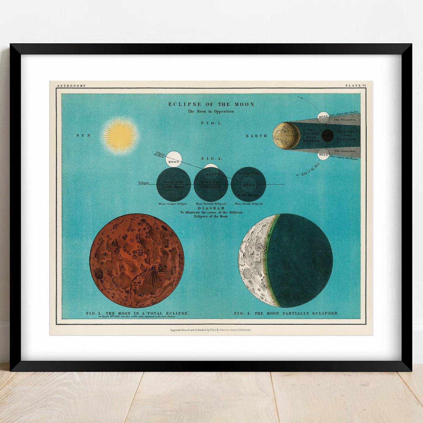 Vintage Lithograph of  the Eclipse of the Moon - 1908