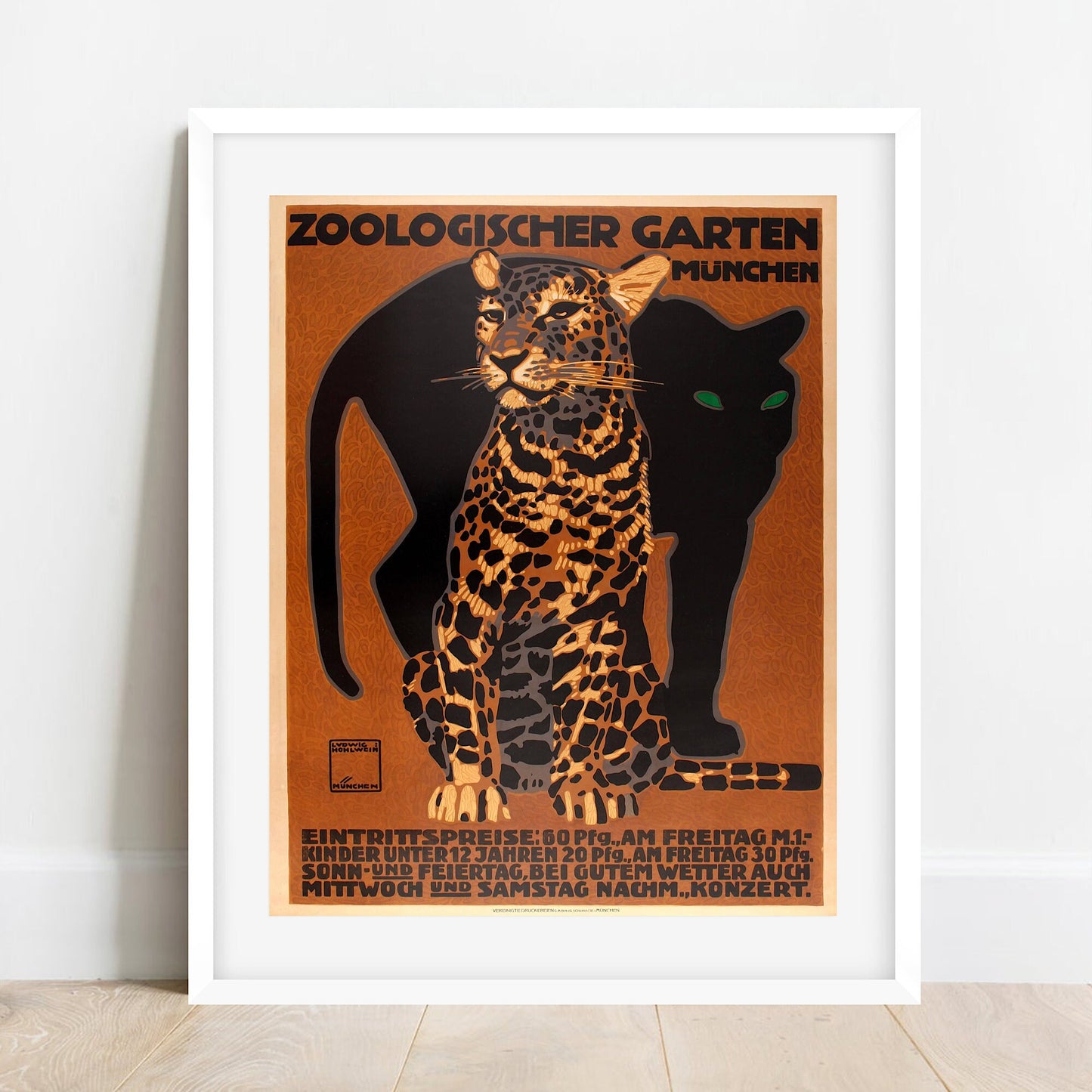 Vintage Munich Zoo Poster 1912 - Ludwig Hohlwein,  Black Panther, Leopard, Poster, Wall Art
