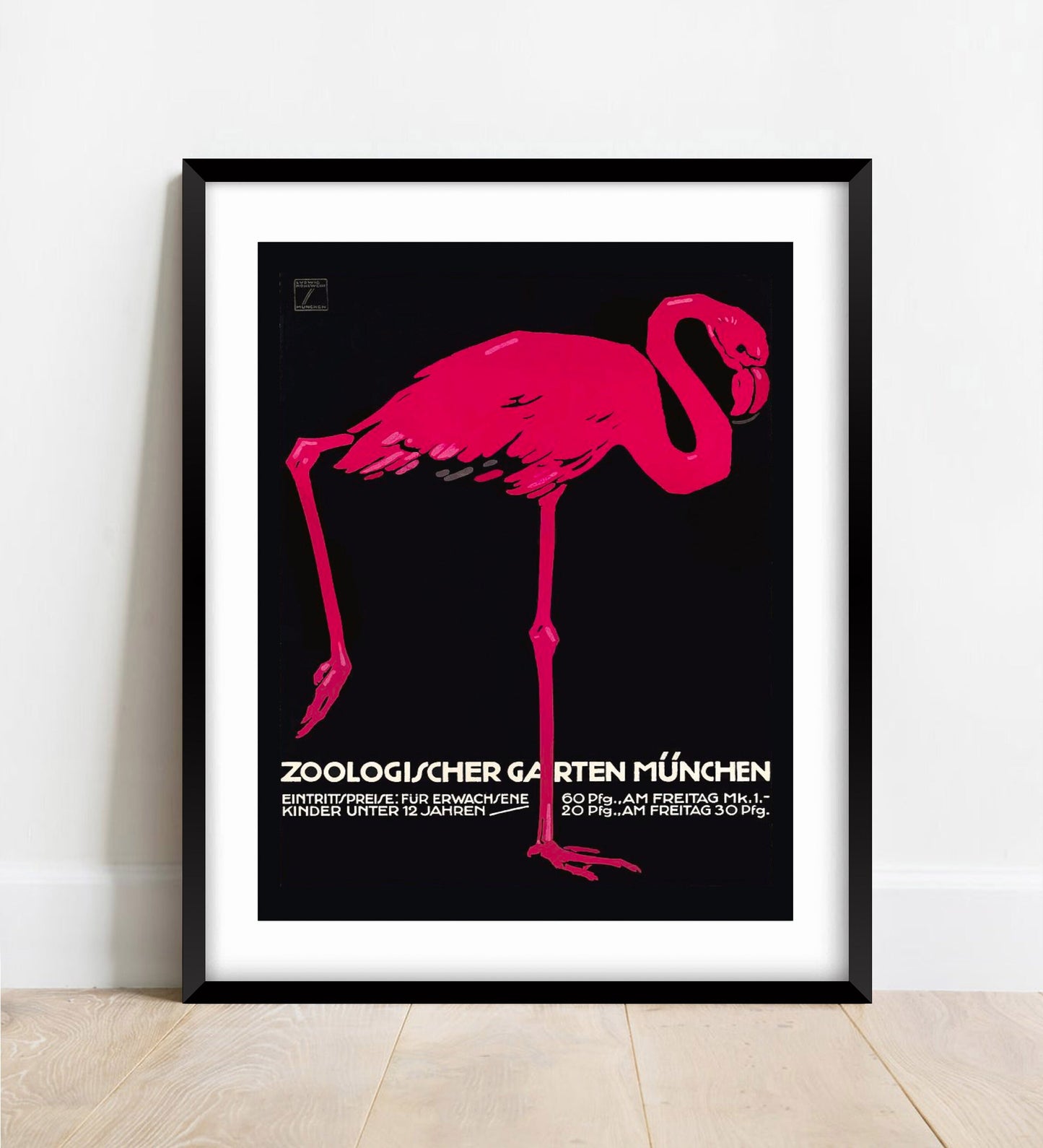 Vintage Ludwig Hohlwein Zoo Poster: Pink Flamingo Giclee Art Print