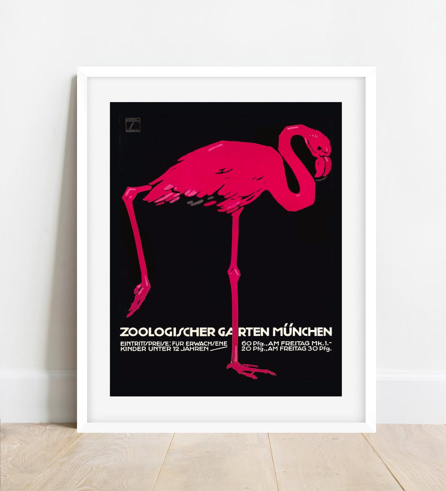 Vintage Ludwig Hohlwein Zoo Poster: Pink Flamingo Giclee Art Print