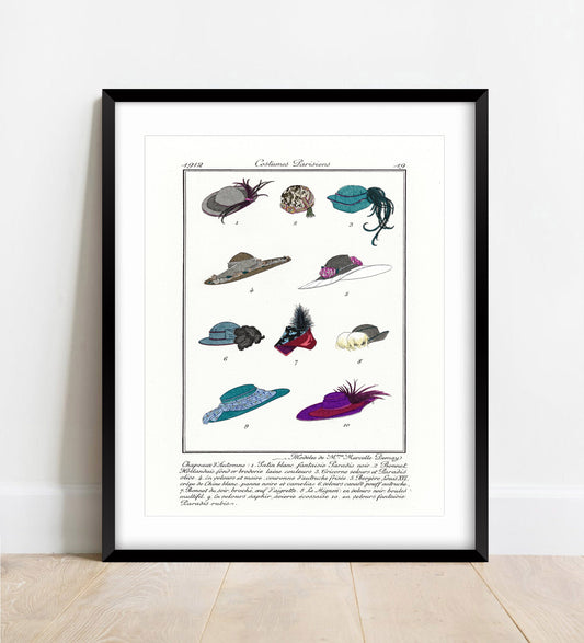 Vintage Parisian Hats 1912 Print