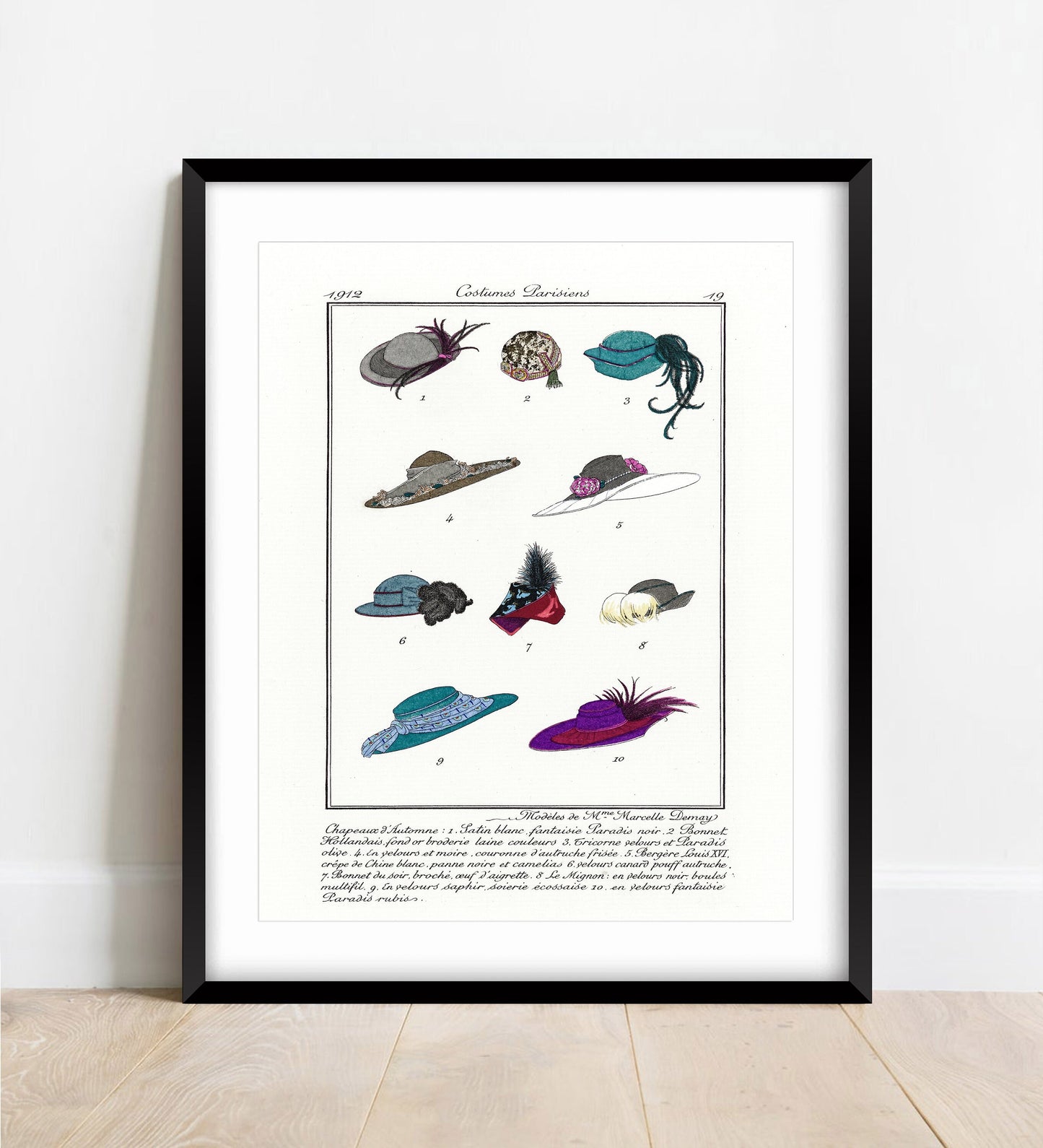 Vintage Parisian Hats Print: 1912 French Fashion Poster