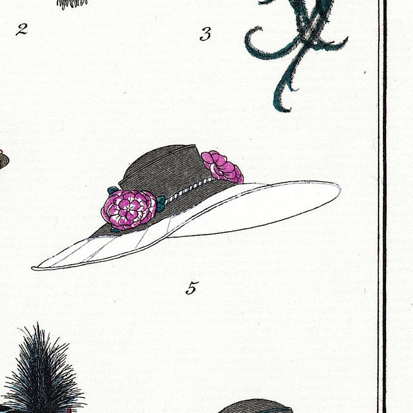 Vintage Parisian Hats Print: 1912 French Fashion Poster
