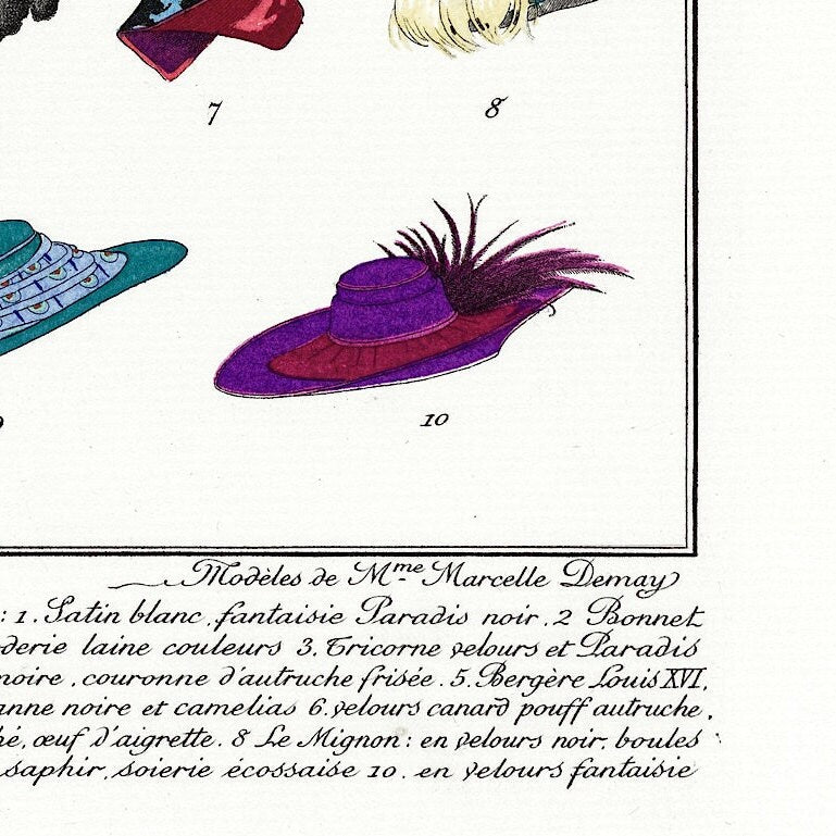 Vintage Parisian Hats Print: 1912 French Fashion Poster
