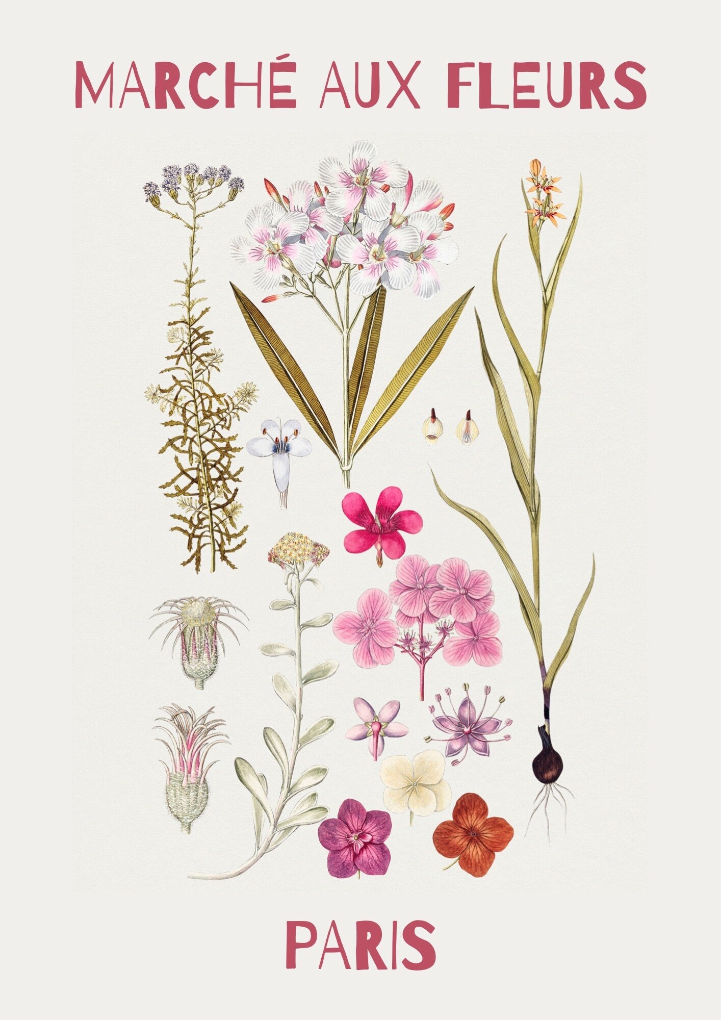 Marché aux Fleurs Print: Vintage Parisian Flower Market Art