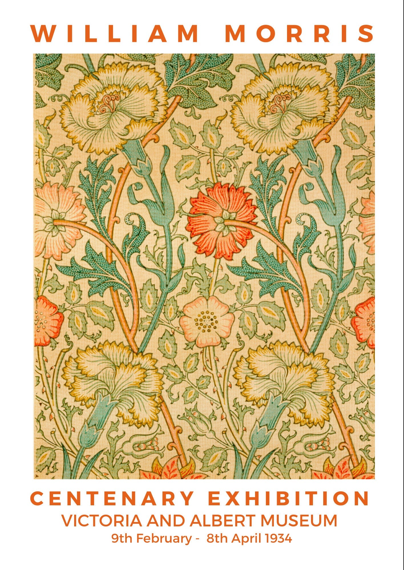 William Morris Flower Art Nouveau Print: Pink & Rose Exhibition Poster