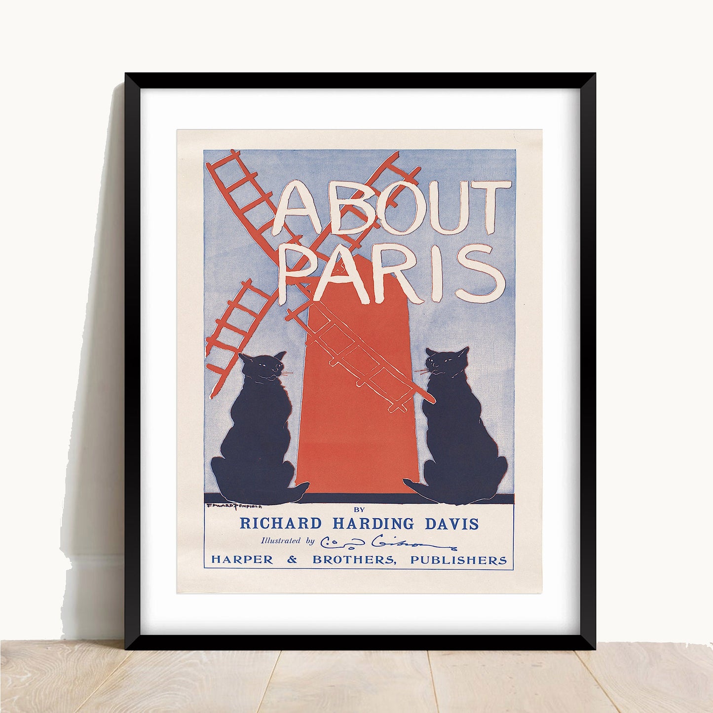 About Paris Vintage Poster: Black Cats & Windmill Art Nouveau Print