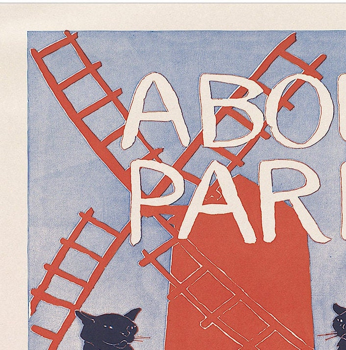 About Paris Vintage Poster: Black Cats & Windmill Art Nouveau Print
