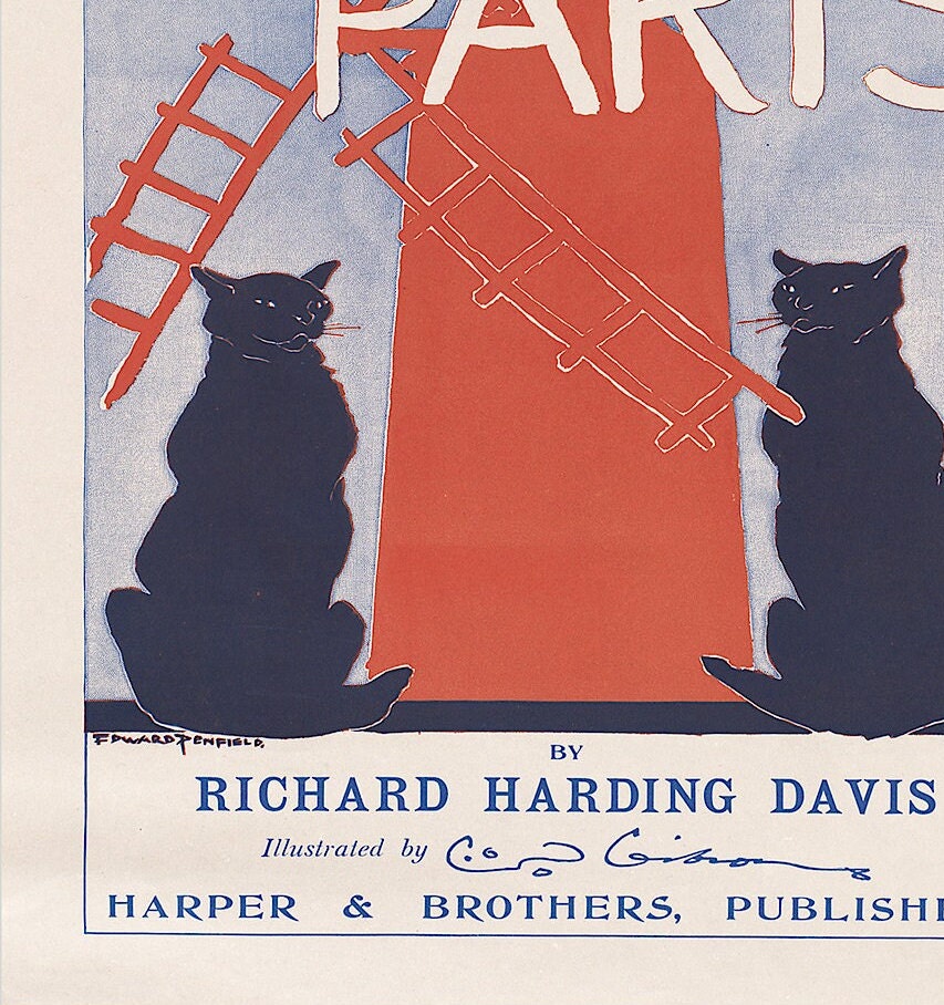 About Paris Vintage Poster: Black Cats & Windmill Art Nouveau Print