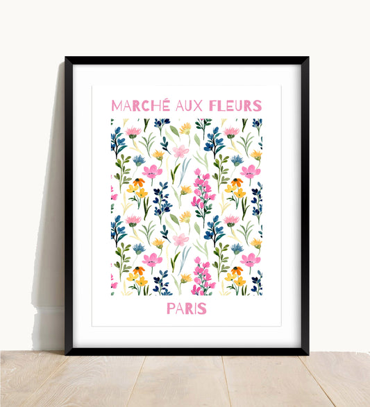 Flower Market, Marché aux Fleurs, Vintage Print,