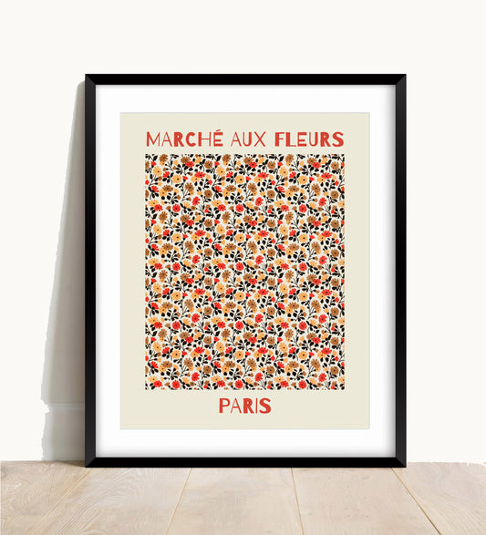 Flower Market, Marché aux Fleurs, Vintage Print