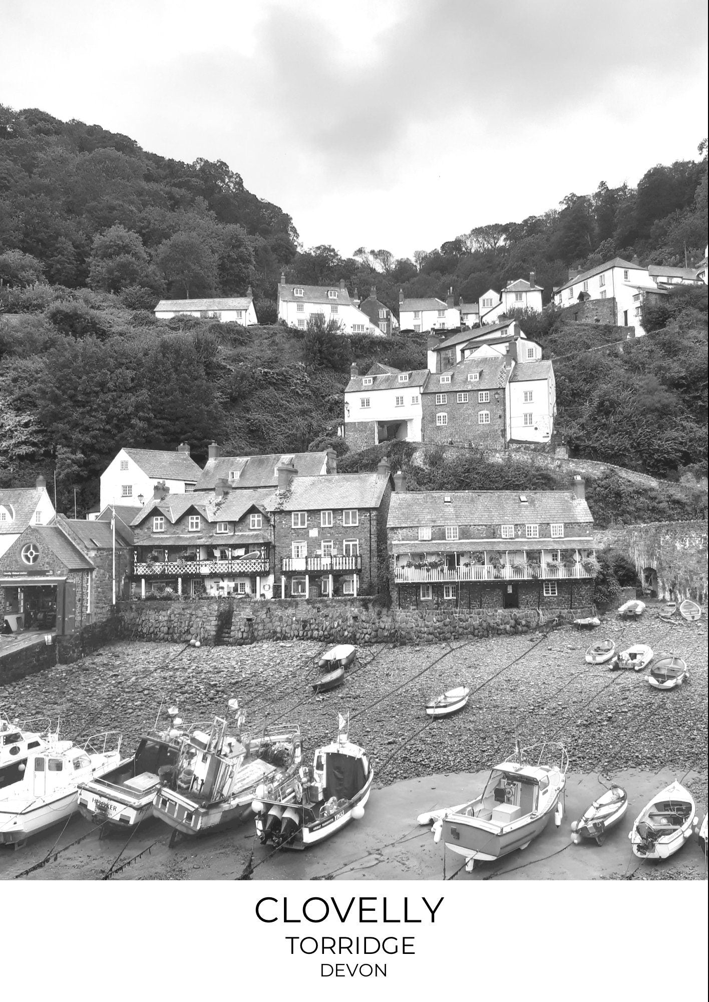 Clovelly Devon Print: Black and White Village Photography