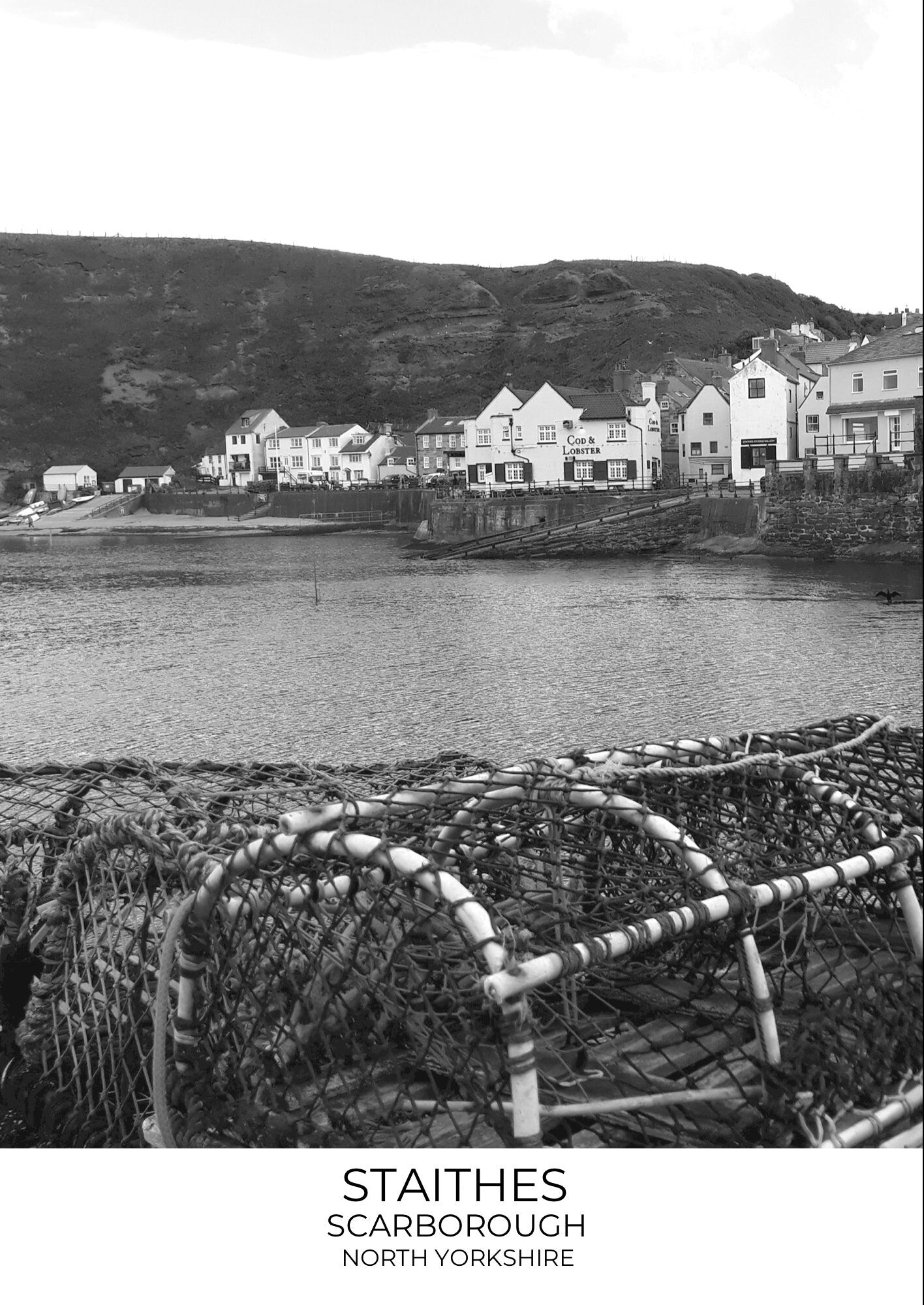 Staithes, North Yorkshire Photography Print: Black and White Gallery Wall Art