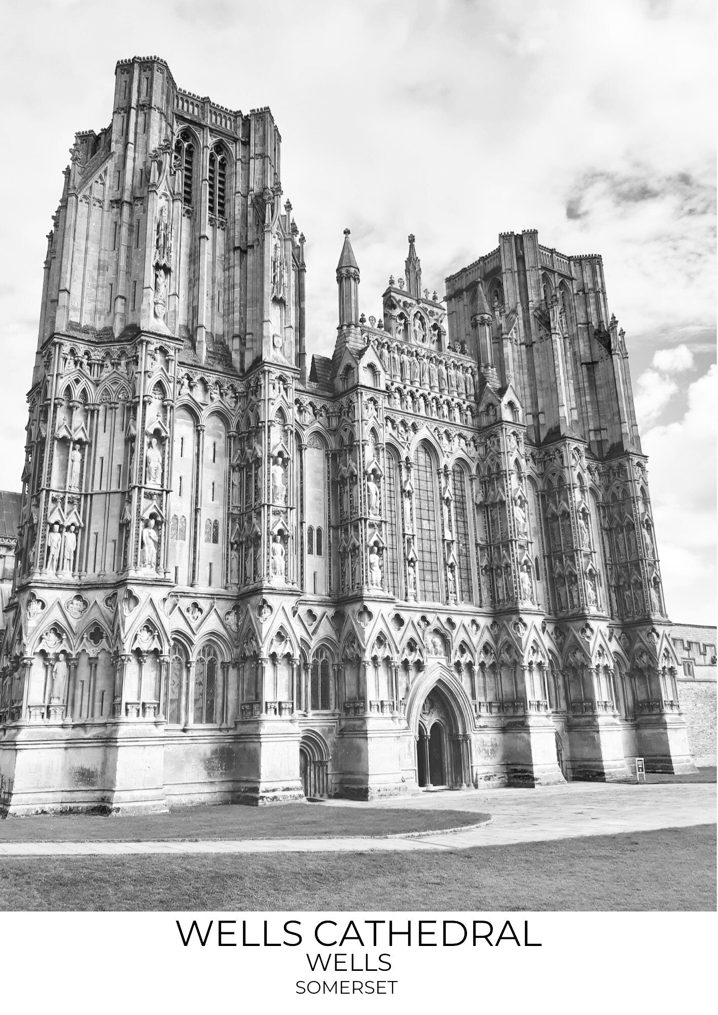 Wells Cathedral Print: Somerset Black and White Photography Wall Art