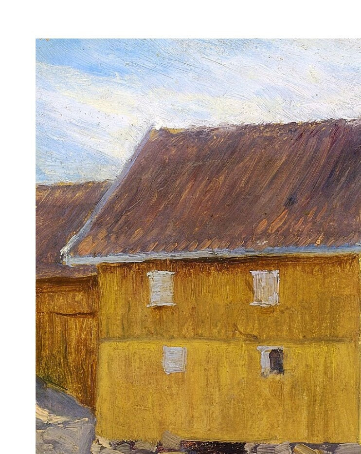 Norway Yellow Houses Print: Paul Fischer Painting, Scandinavian Wall Art