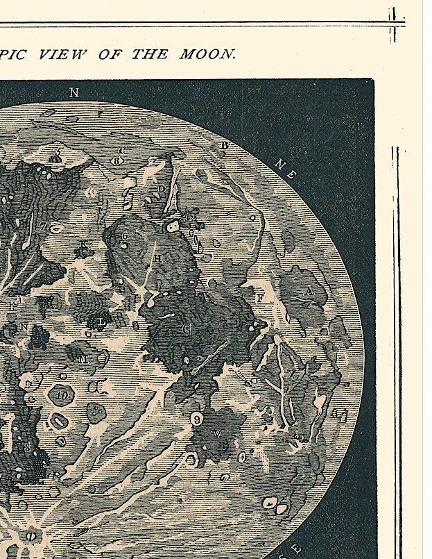 Vintage Moon Map Print: 1866 Antique Lunar Astronomy Poster