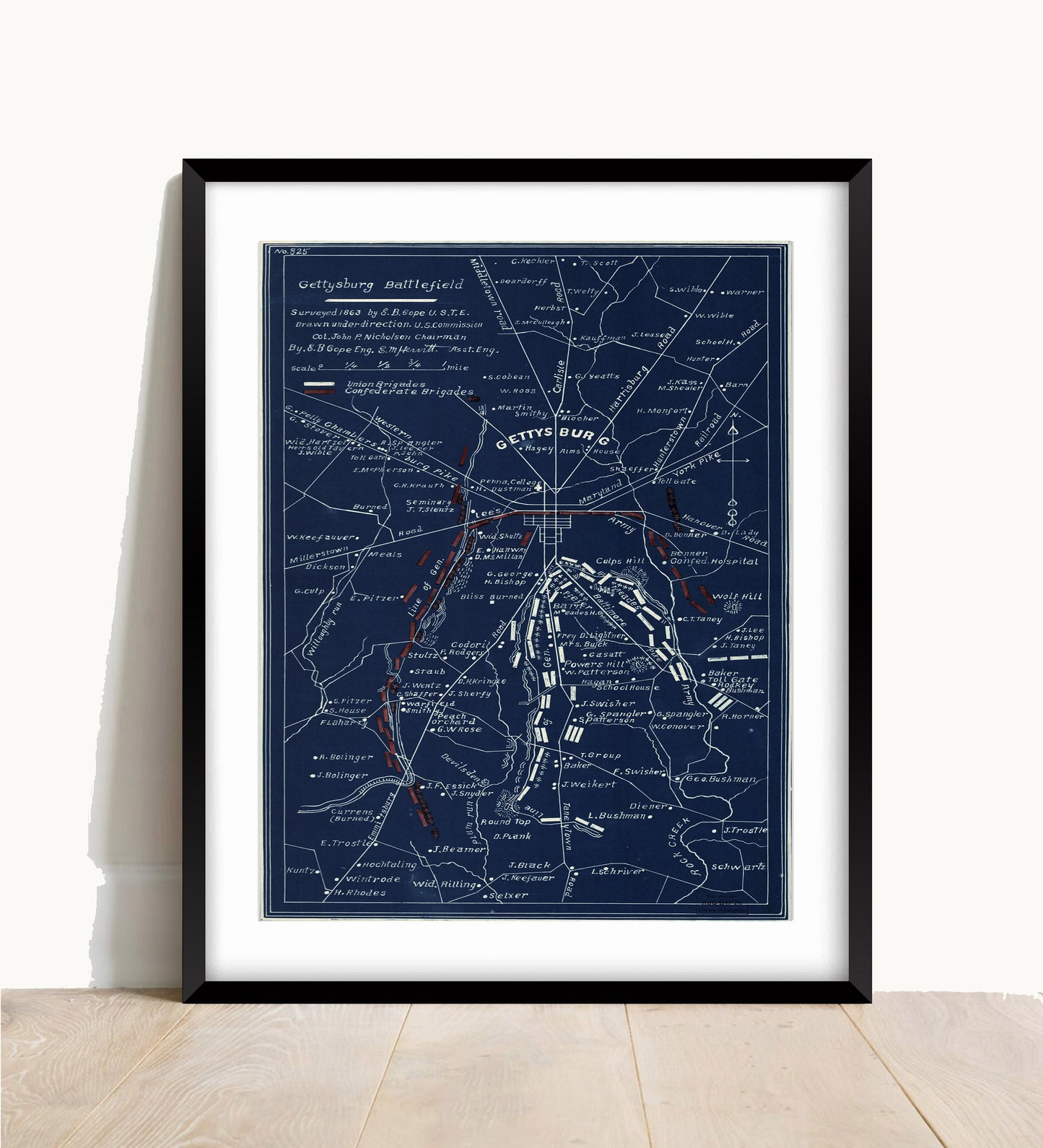 Gettysburg Battlefield Map Print: American Civil War Vintage Poster